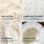 Key ingredients in Pretty Frank baking soda free deodorant: shea butter, arrowroot powder, magnesium, and coconut oil