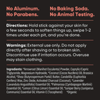 Pretty Frank baking soda free natural deodorant stick directions, warnings, and full ingredient list