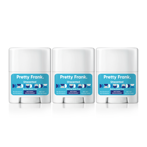 Pretty Frank Natural Aluminum-Free & Baking Soda-Free Travel Deodorant Sticks, Unscented (3-Pack)