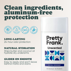 Pretty Frank extra strength natural deodorant stick with baking soda: 24-hour odor protection, with shea butter and coconut oil for hydration