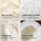 Key ingredients in Pretty Frank baking soda free deodorant: shea butter, arrowroot powder, magnesium, and coconut oil