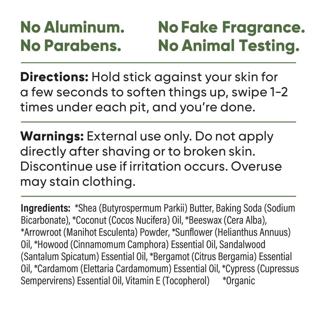 Pretty Frank extra strength natural deodorant stick with baking soda directions, warnings, and full ingredient list