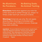 Pretty Frank Orange Vanilla baking soda free travel size deodorant directions, warnings, and full ingredient list