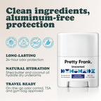 Pretty Frank Unscented extra strength travel size deodorant with baking soda: 24-hour odor protection, with shea butter and coconut oil for hydration