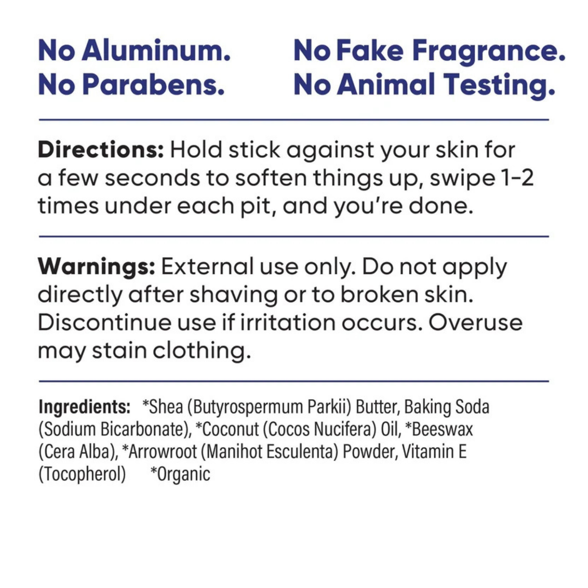 Pretty Frank Unscented extra strength travel size deodorant with baking soda directions, warnings, and full ingredient list