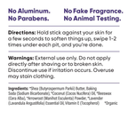 Pretty Frank Lavender extra strength travel size deodorant with baking soda directions, warnings, and full ingredient list