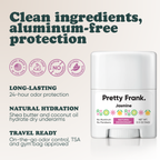 Pretty Frank Jasmine extra strength travel size deodorant with baking soda: 24-hour odor protection, with shea butter and coconut oil for hydration