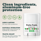 Pretty Frank Coconut Lime extra strength travel size deodorant with baking soda: 24-hour odor protection, with shea butter and coconut oil for hydration