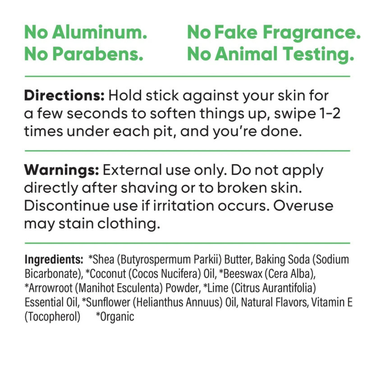 Pretty Frank Coconut Lime extra strength travel size deodorant with baking soda directions, warnings, and full ingredient list