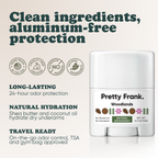 Pretty Frank Woodlands extra strength travel size deodorant with baking soda: 24-hour odor protection, with shea butter and coconut oil for hydration