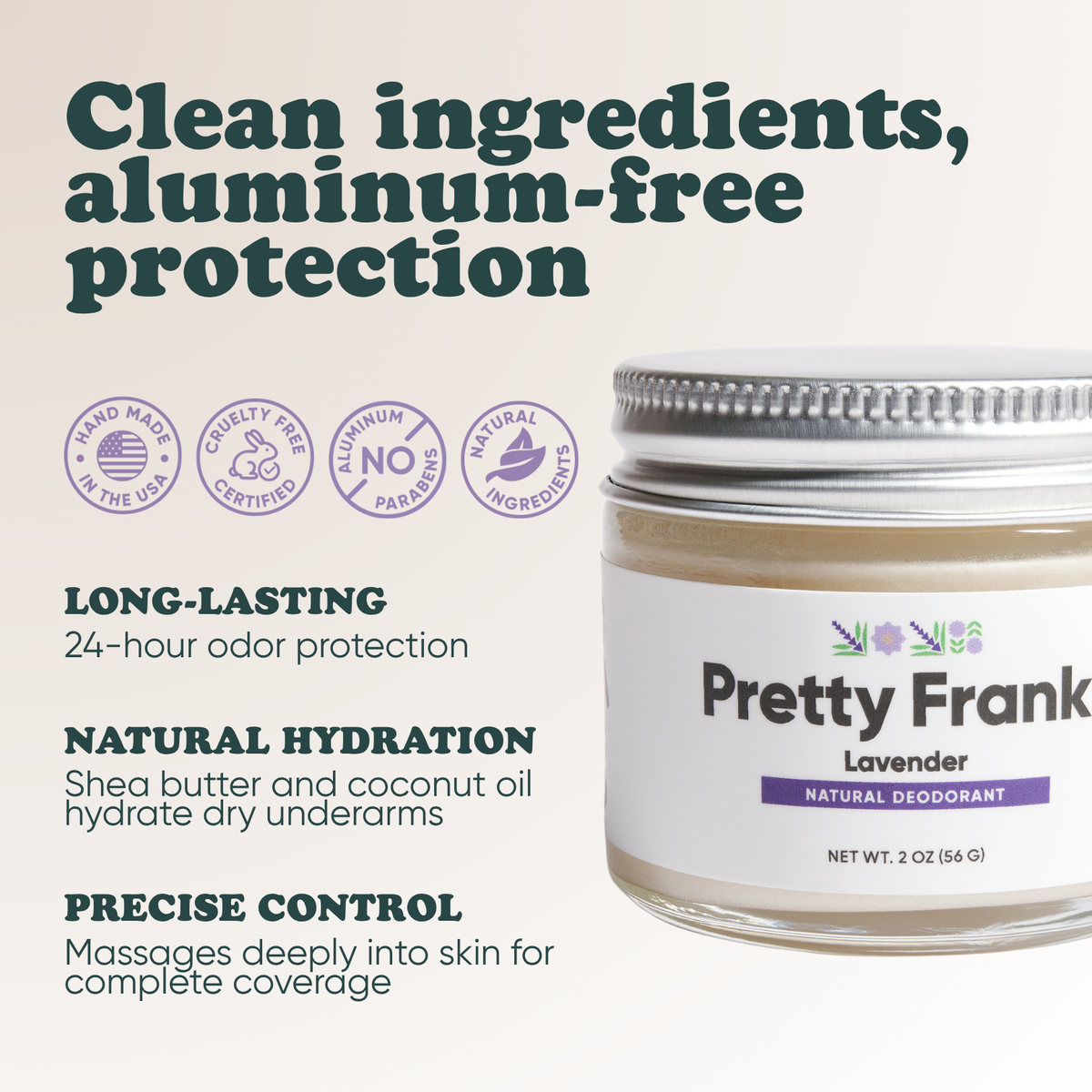 Pretty Frank Lavender extra strength natural deodorant jar with baking soda: 24-hour odor protection, with shea butter and coconut oil for hydration
