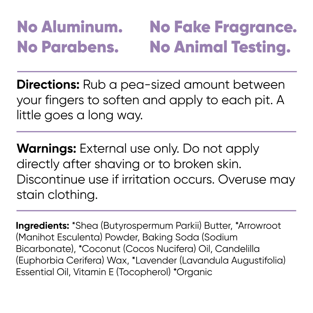 Pretty Frank Lavender extra strength natural deodorant jar with baking soda directions, warnings, and full ingredient list