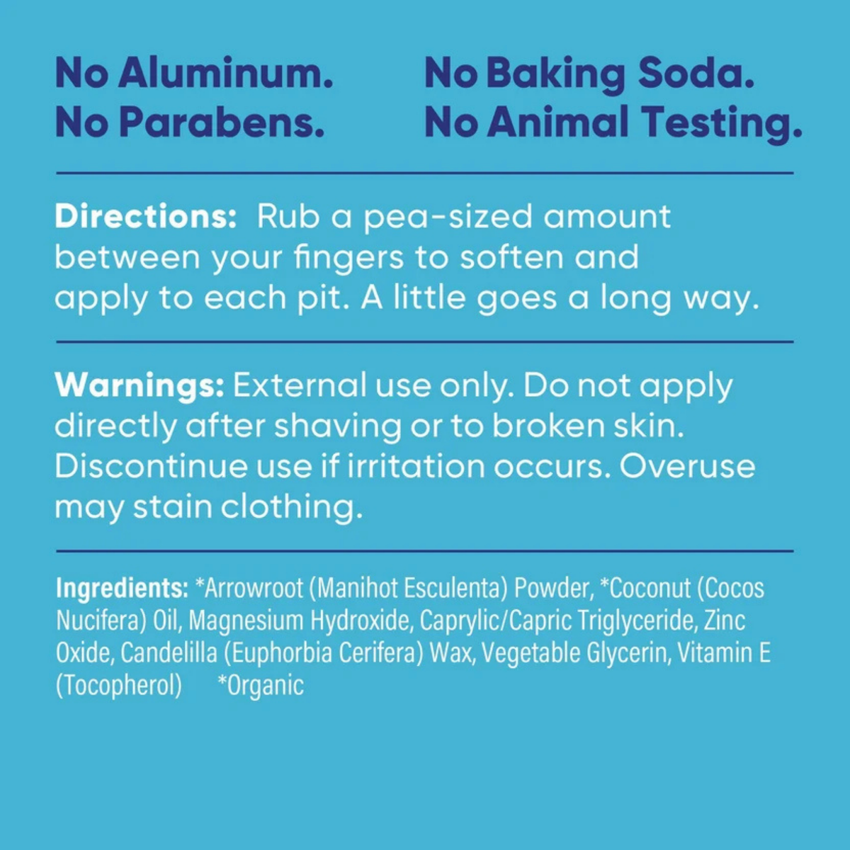 Pretty Frank Unscented baking soda free natural deodorant jar directions, warnings, and full ingredient list