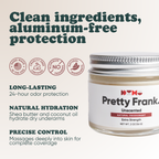 Pretty Frank Unscented extra strength natural deodorant jar with baking soda: 24-hour odor protection, with shea butter and coconut oil for hydration