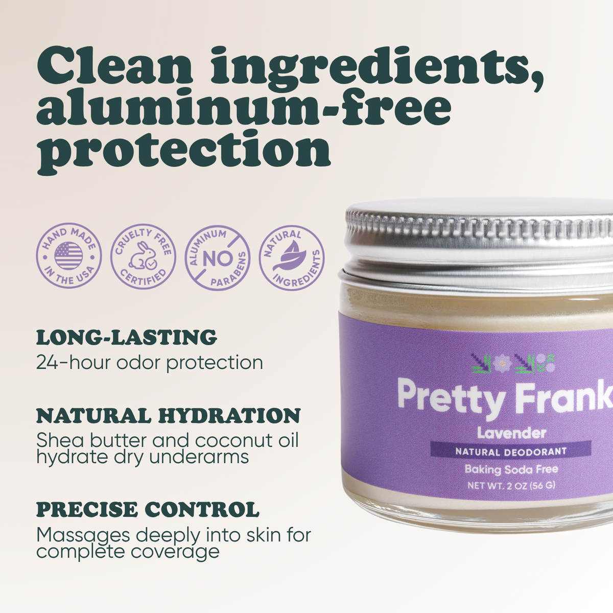 Pretty Frank Lavender baking soda free natural deodorant jar: 24-hour odor protection, with shea butter and coconut oil for hydration