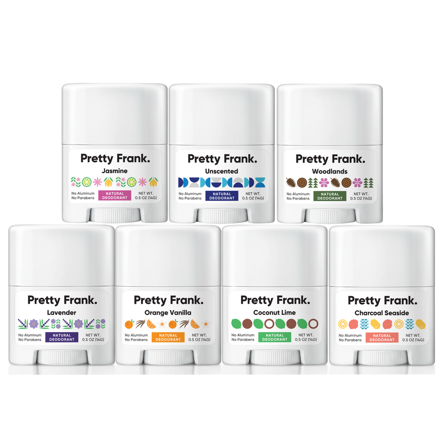 Pretty Frank Natural Aluminum-Free Travel Deodorant Sticks, All Scents, Baking Soda (7-Pack)